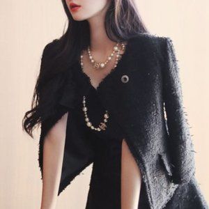 Korean style K-pop tweed jacket black NEW RARE S